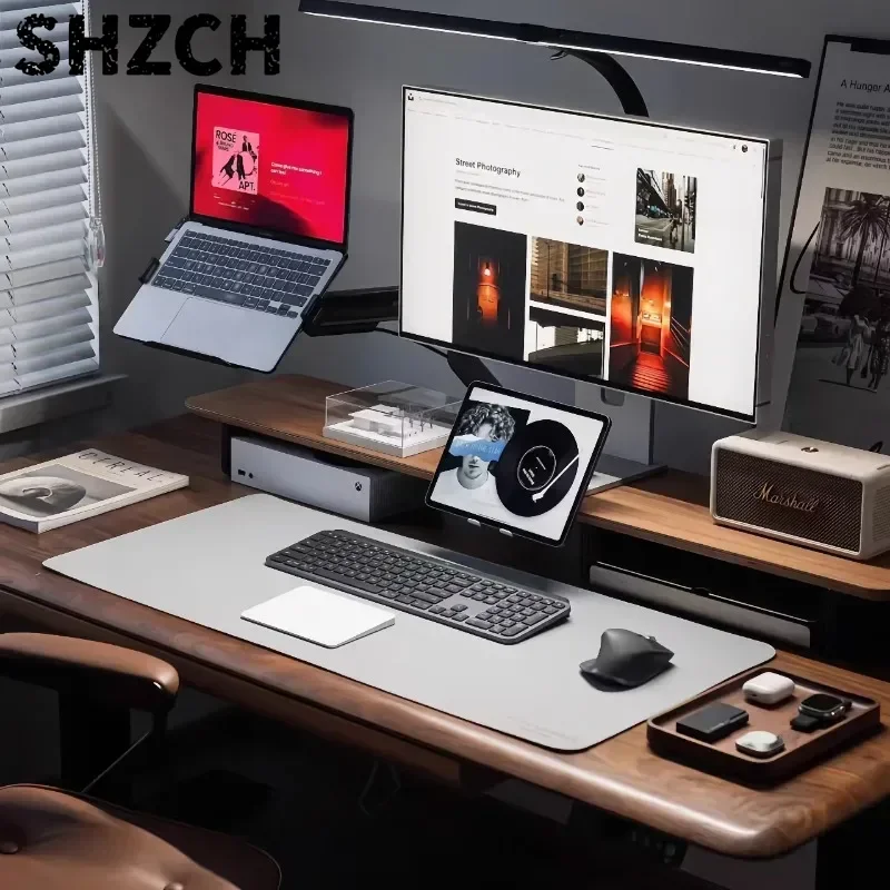Walnut Wood Computer Desks Laptop Riser Shelf with Storage Office Home Workspace Organizer Stylish Monitor Stand for Desk Decor
