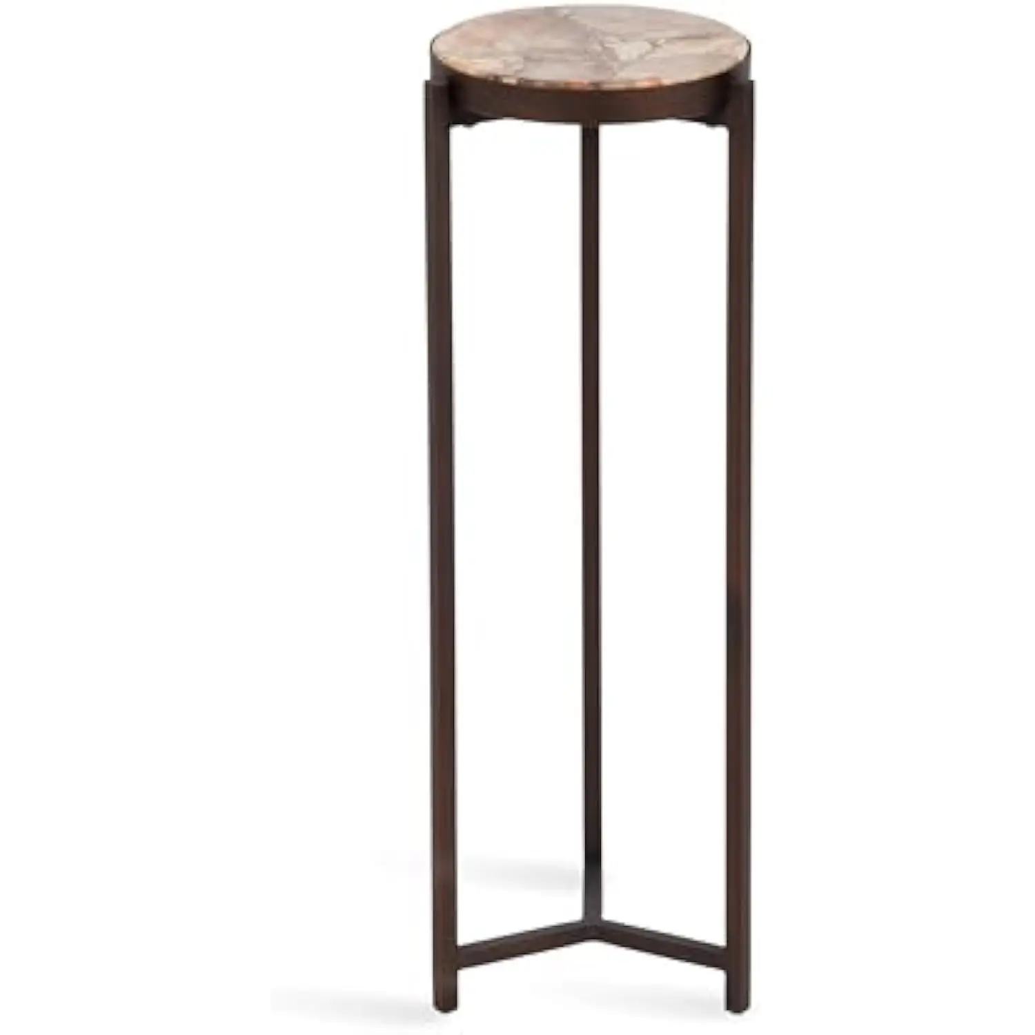 

Aguilar Modern Drink Table, 9 X 9 X 23, Petrified Wood and Bronze, Unique Round Wood Mini Table for Use as Bathroom Accent Tab