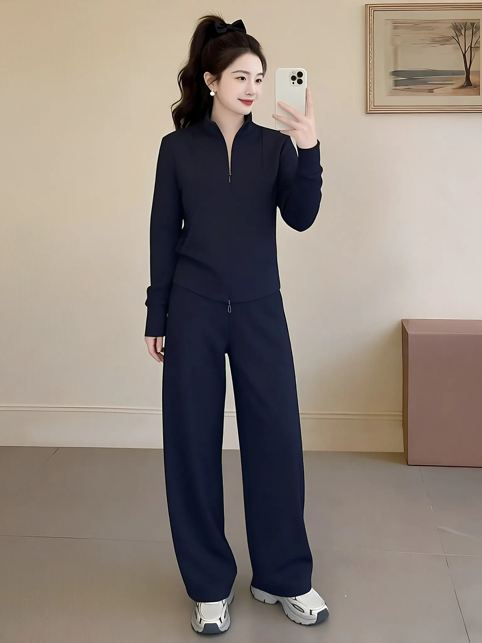 

Fashionable Casual Sportswear Set Women's Wide Leg Pants Top Spring Autumn New Style Two Piece Popular Korean Style Outfit