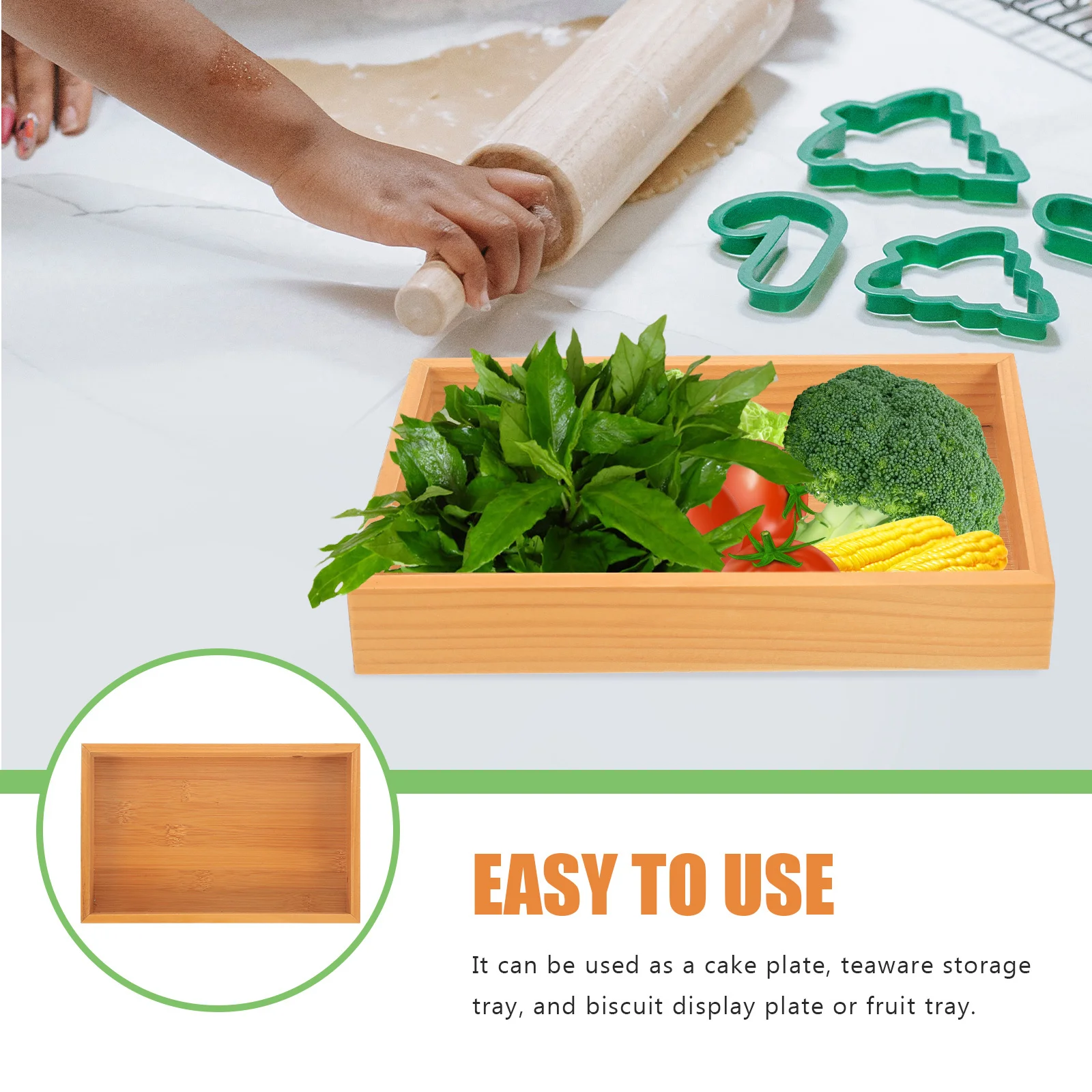 

Wooden Storage Tray Rectangular Trays Rectangle Food Serving Platter Utensil Plate Dish