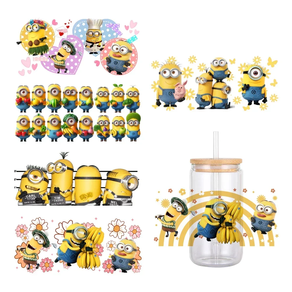 

Cartoon Minions Pattern UV DTF Transfer Sticker Waterproof Transfers Decals For 16oz Glass Cup Wrap Stickers