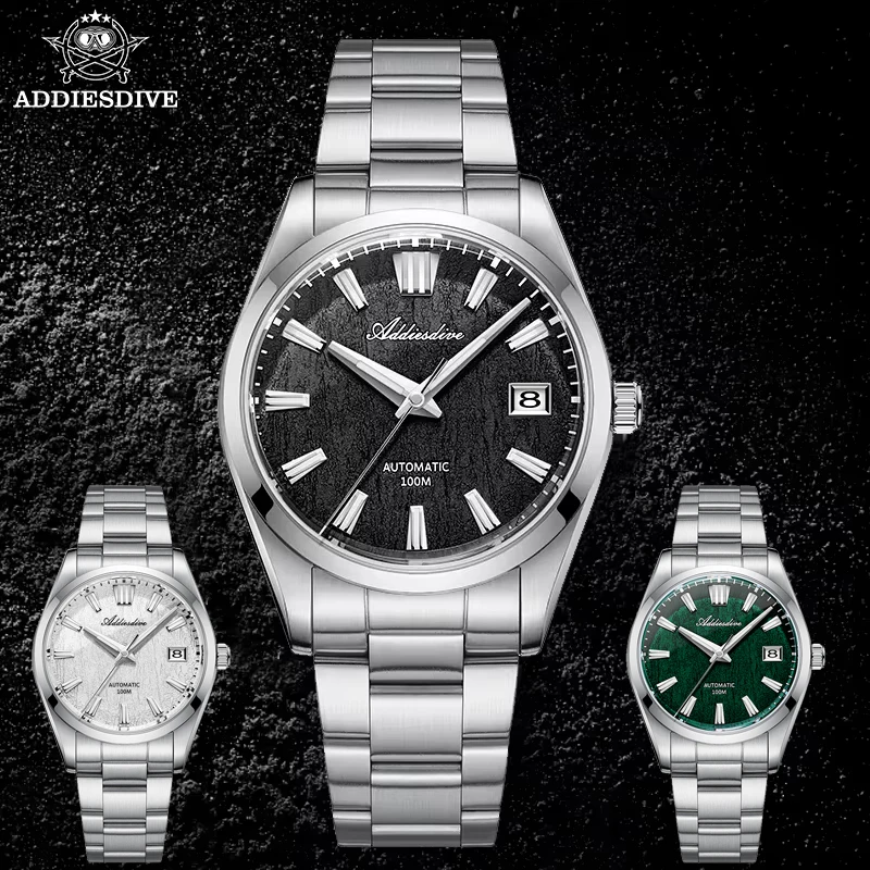 

ADDIESDIVE AD2075 Автоматические часы NH35 с черным циферблатом 100 м Водонепроницаемые сапфировое стекло Механические часы для дайвинга из нержавеющей стали для мужчин