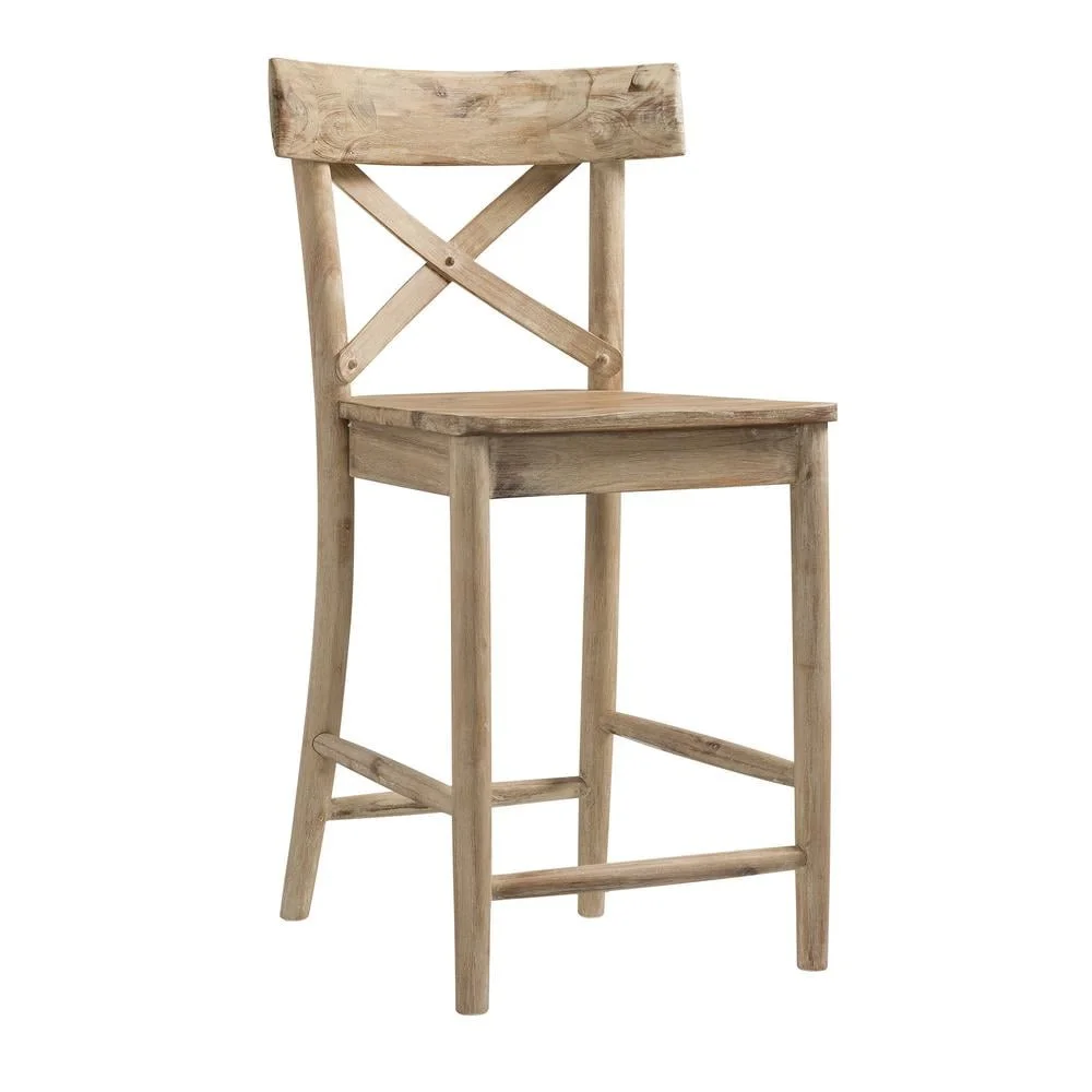 Natural Wood Counter Height Stool Cross-Back Design Rustic Kitchen Dining Chair Indoor Farmhouse Furniture 39 Inch High