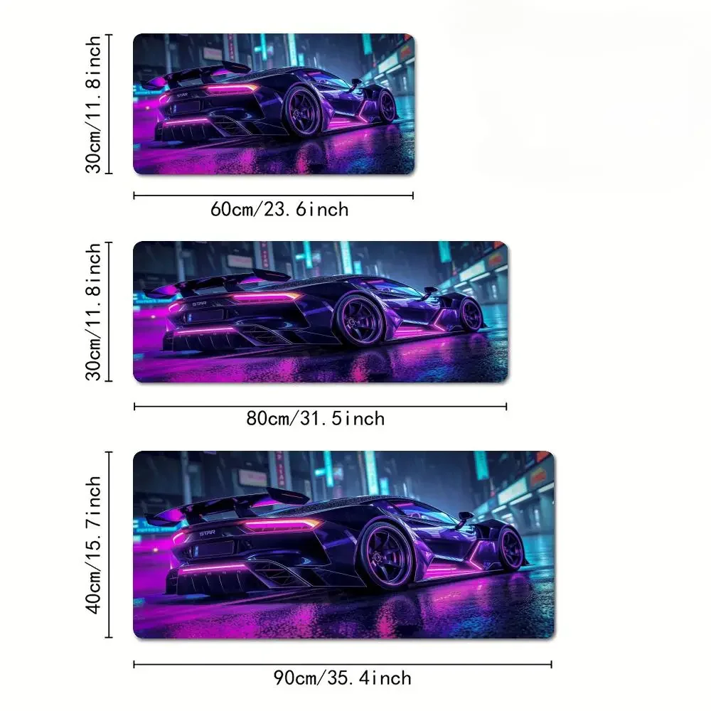 Coole sportwagen-muismat in neonstijl, bureaumat met gestikte randen, antislip rubberen basis, pc-accessoires, gamingmat, verlengde pad