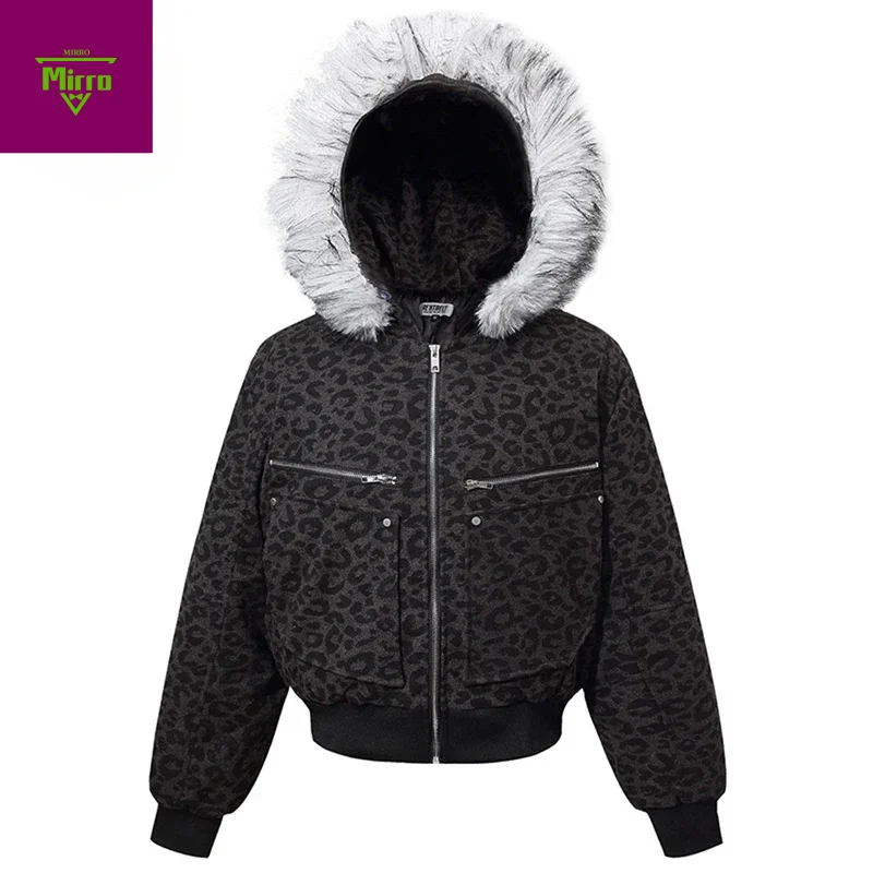 

Winter Jackets Men Leopard Fur Collar Thicken Warm Parkas Coats Vintage Padded Jackets Outwear for male
