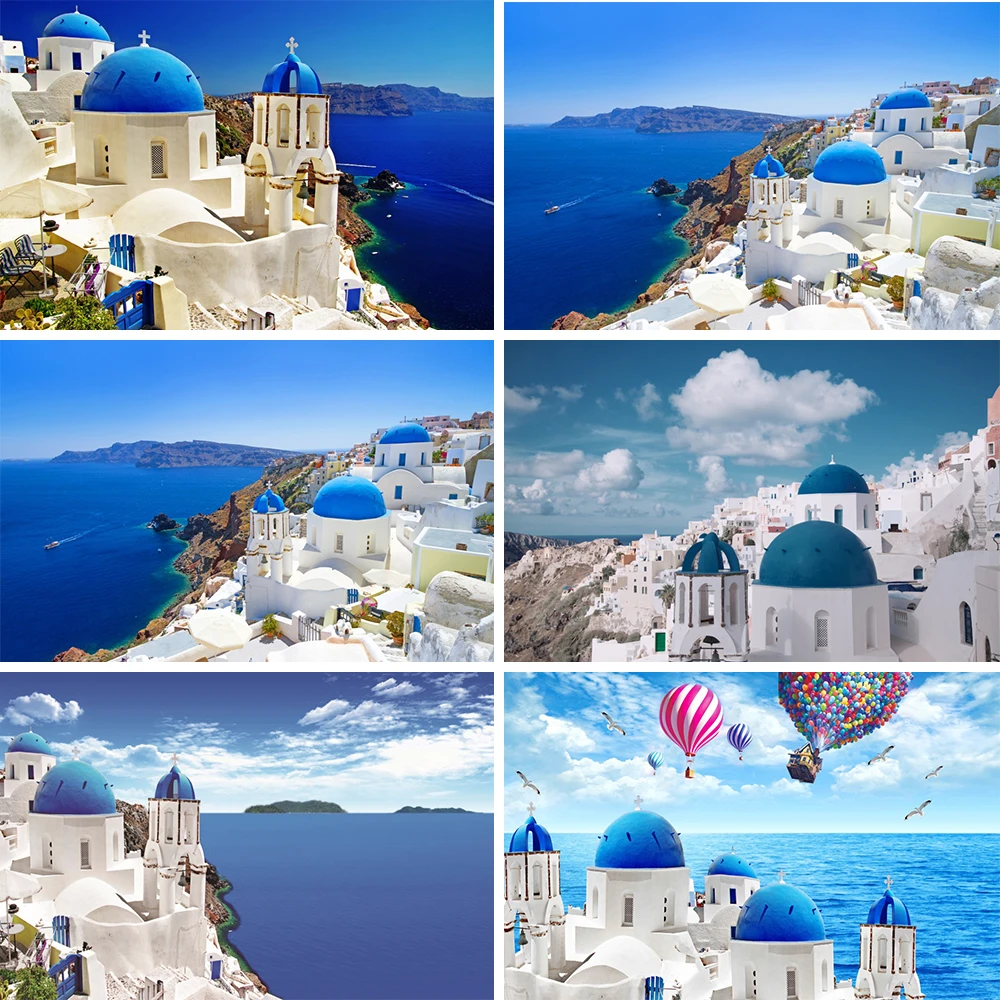 Laeacco Greece Aegean Romantic Scenery Background Room Cover Decor Birthday Party Portrait Photographic Backdrop For Photo Studi