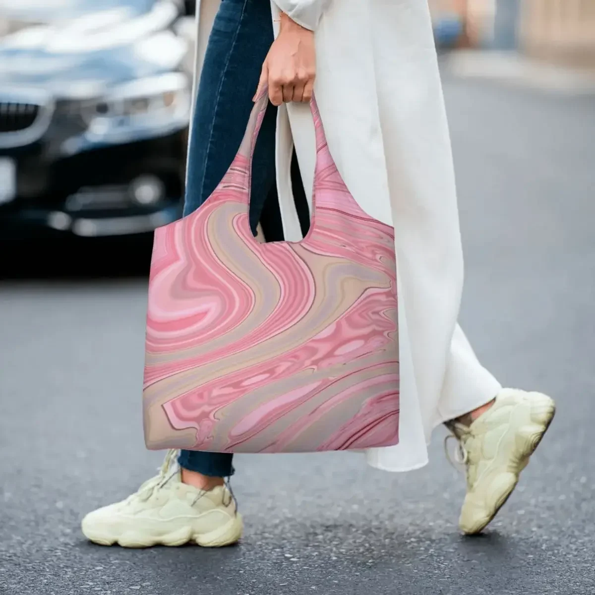 Bolso de compras del totalizador de los remolinos de mármol rosados de las colores pastel elegantes femeninos de la impresión linda de encargo
