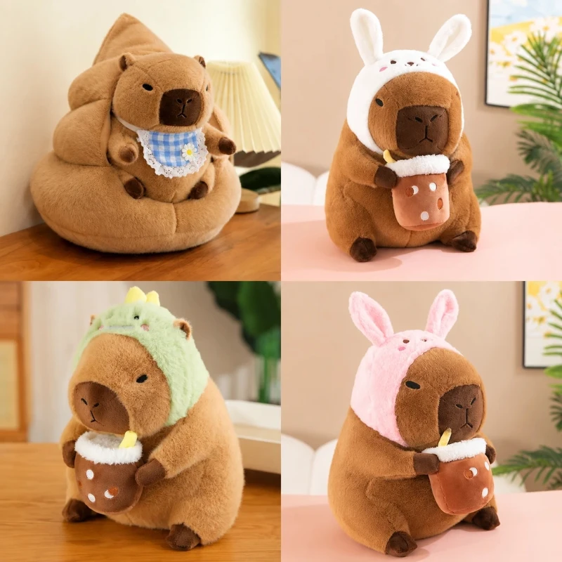 30-50cm Poop Nest Capybara Plush Toy Cute Capybara Cosplay Dinosaur Soft Stuffed Doll Funny Animal Dolls Home Desktop Decor Gift