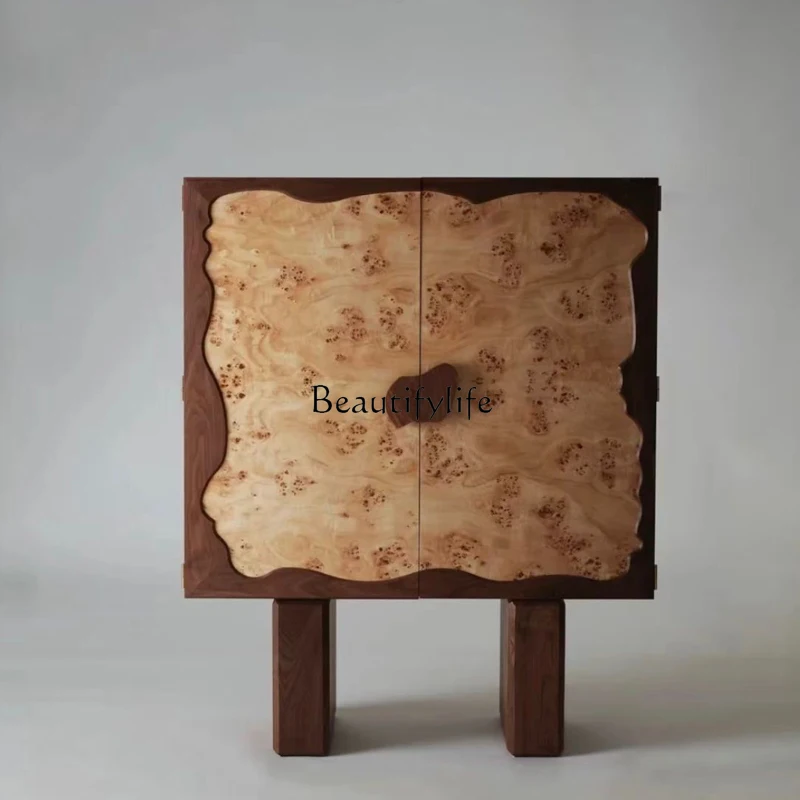 

Medieval solid wood dining side cabinet designer retro porch foyer decorative cabinet walnut