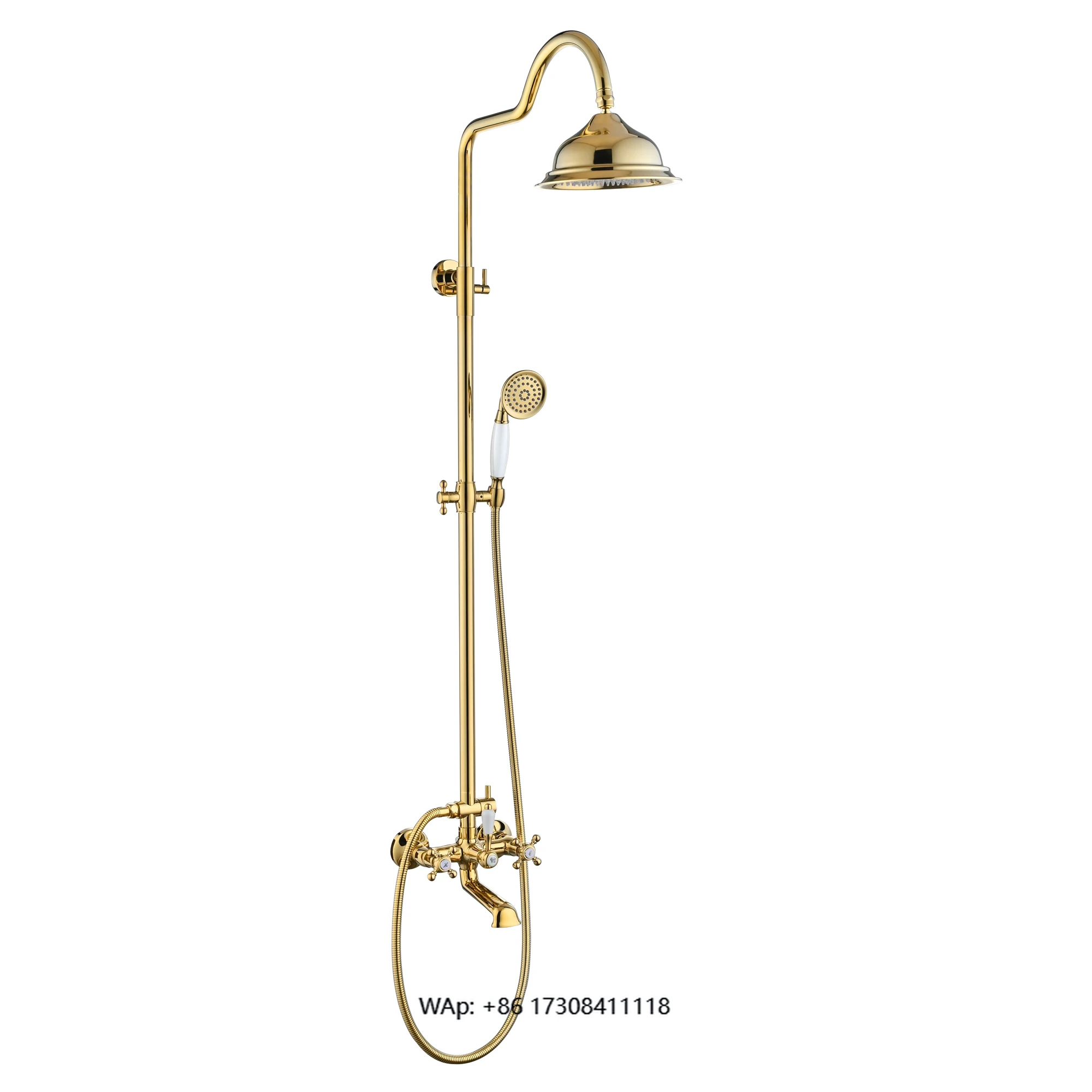 

Luxury Style Solid Brass Faucet Shower Set Gold Finish Thermostatic Rain Spray Pattern Polished Wall Mount Slide Bar 1 Handle