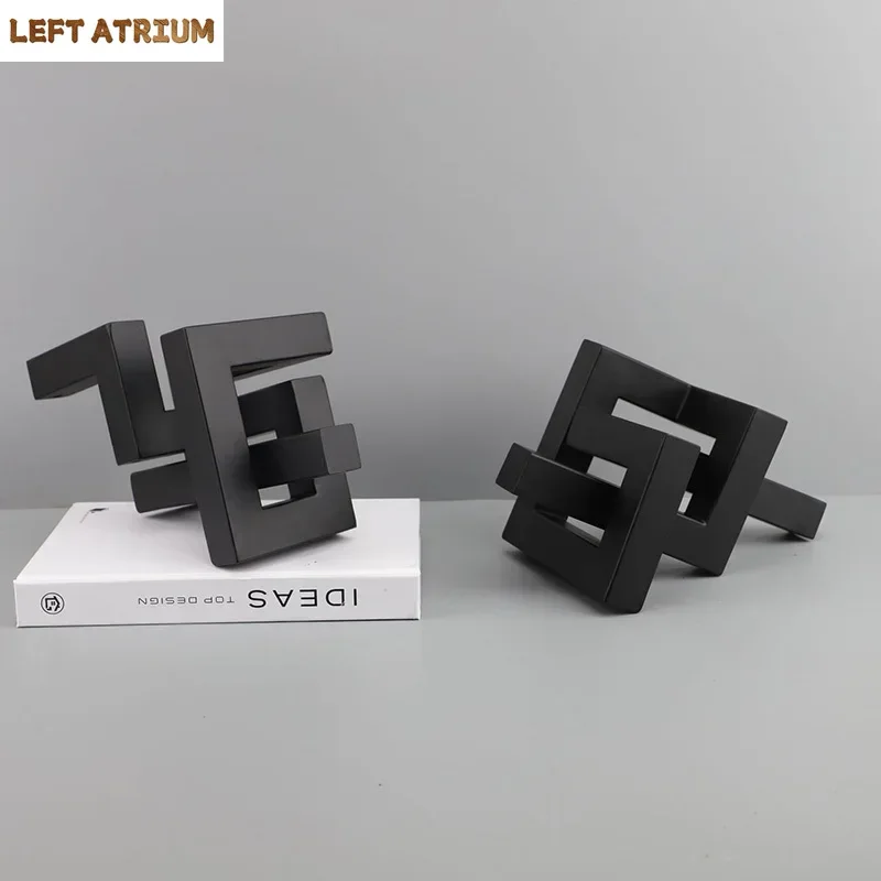 

Black Geometric Metal Statue Abstract Artwork Desk Decoration Ornaments Modern Geometric Sculpture Room Aesthetics Decor