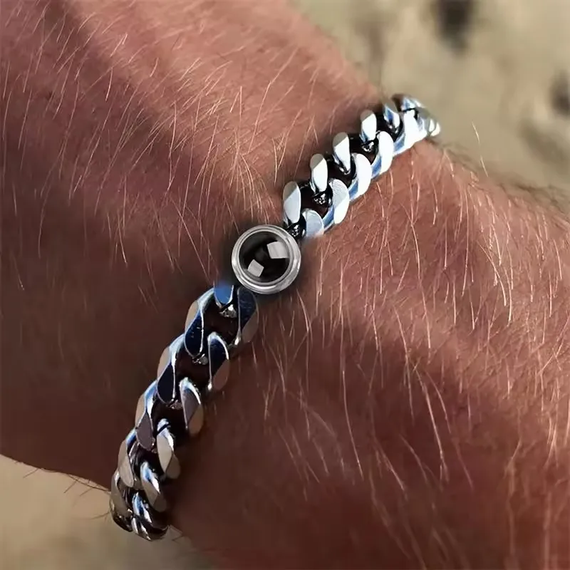 with Personalized Photo Projection Custom Bracelet for Men Women Titanium Steel Cuban Link Chain Bracelet with Picture Inside view 4