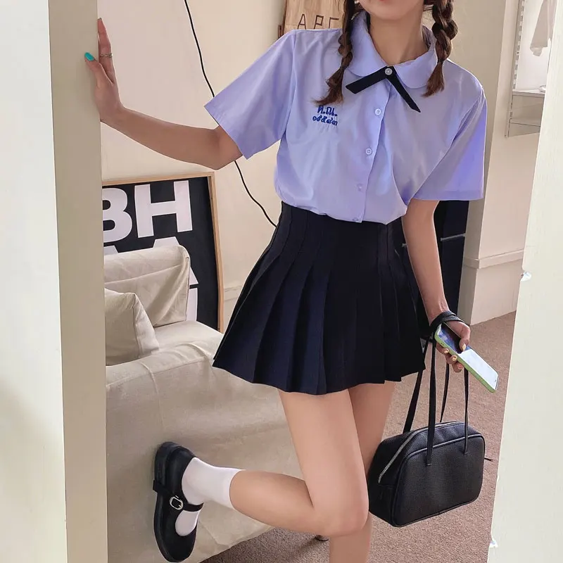 

Thailand Seifuku JK Uniform Set School Girl JK DK Purple Shirt Pleated Skirt Full Set School Student Clothes Thai College Outfit