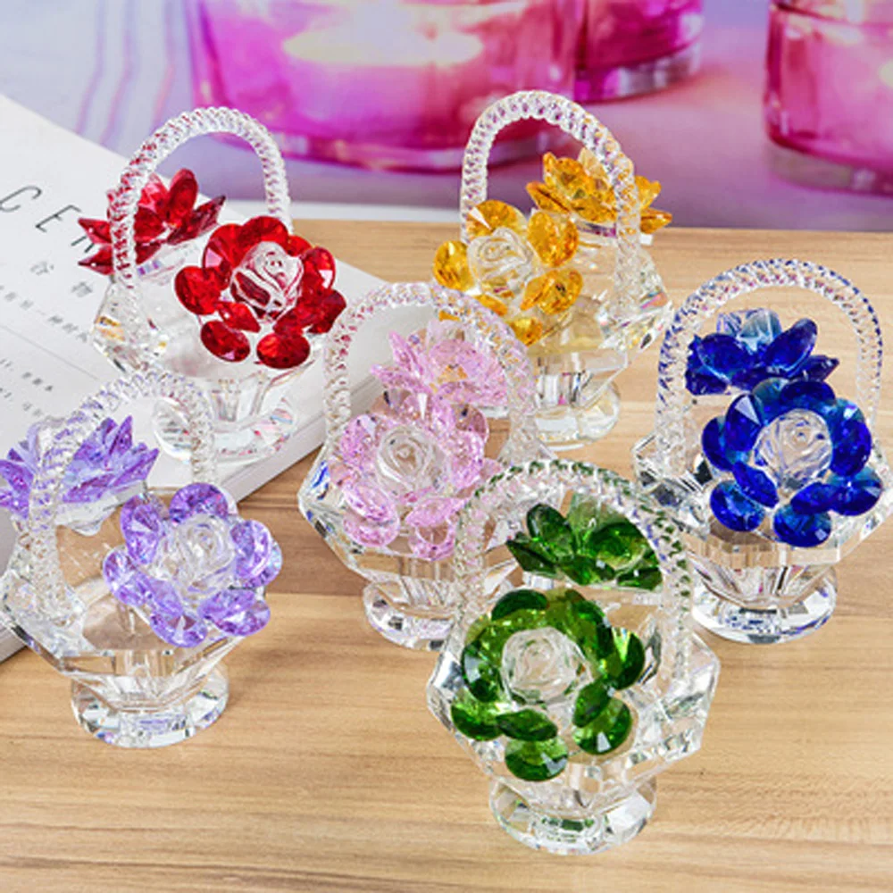 crystal material 2 heads rose flower basket&crystal flower basket for Dressing table decoration Ornaments and gift