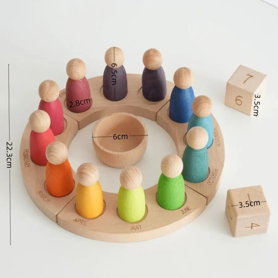 บล็อกไม้บีชแบบจุ่ม ปฏิทิน ของเล่นตัวต่อสำหรับเด็กเล็ก เล่นบ้าน ตัวต่อเสริมพัฒนาการเด็กเล็ก