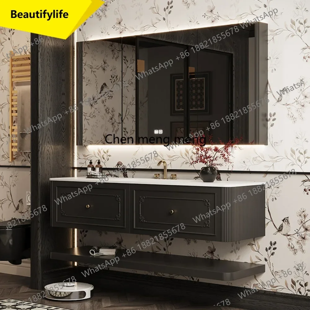 

6239 French retro cream style bathroom cabinet combination slate hot bending integrated basin intelligent washbasin