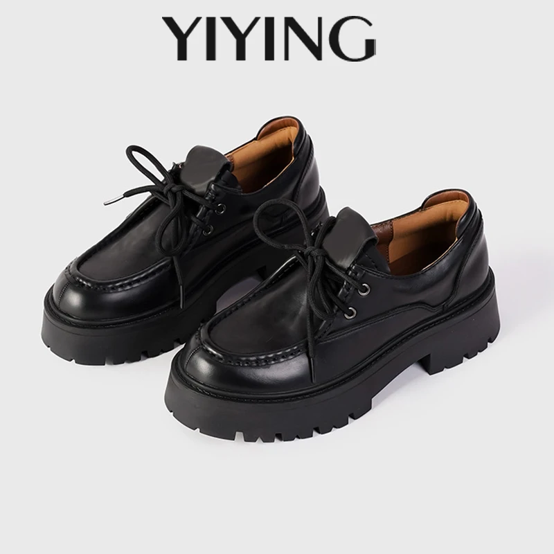 

Женские лоферы, осенние сабо в британском стиле с мехом и круглым носком, повседневная спортивная обувь на толстой подошве, кожаные осенние туфли на платформе Pr