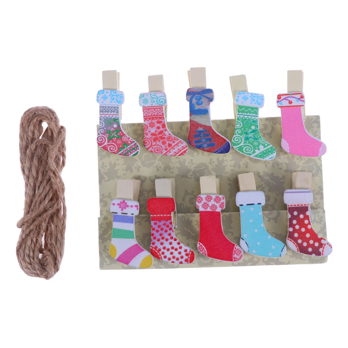 

10Pcs Christmas Photo Clips Wooden Pegs in Boot Design Colorful Note Holders for Office Shop Holiday Decor Craft Display Use