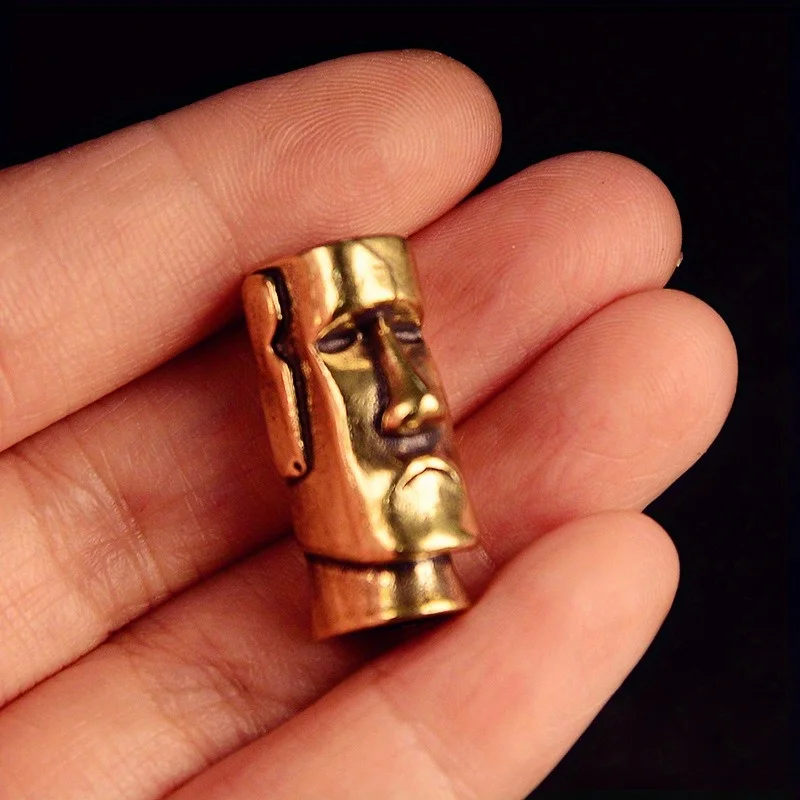 1pc Easter Island Moai Stone Statue Watchman Knife Beads Brass Woven Lanyard Pendants Outdoor EDC Keychain DIY Accessories