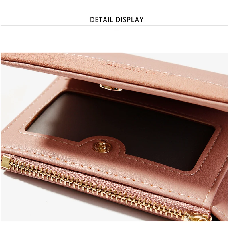 New Frosted Genuine Leather All-match Korean Style Coin Purse Multi-card Short Zipper Women's Storage Bag Two-fold Wallet Pink