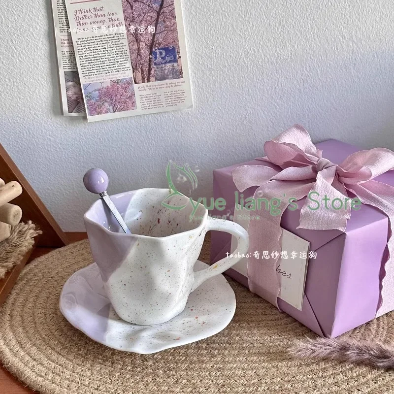 Dopamine Colorful Splash Ink Mugs, High-value Ceramic Coffee Cups and Saucers, Special Beautiful Cups, Birthday Gifts.
