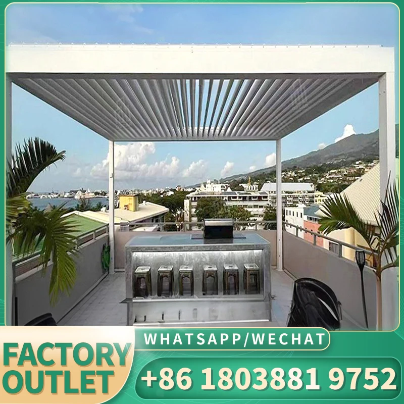 Customize Made Gazebo Snow-Resistant Pavilion Garden Outdoor Sun Shades Electric Louvered Aluminium Pergola