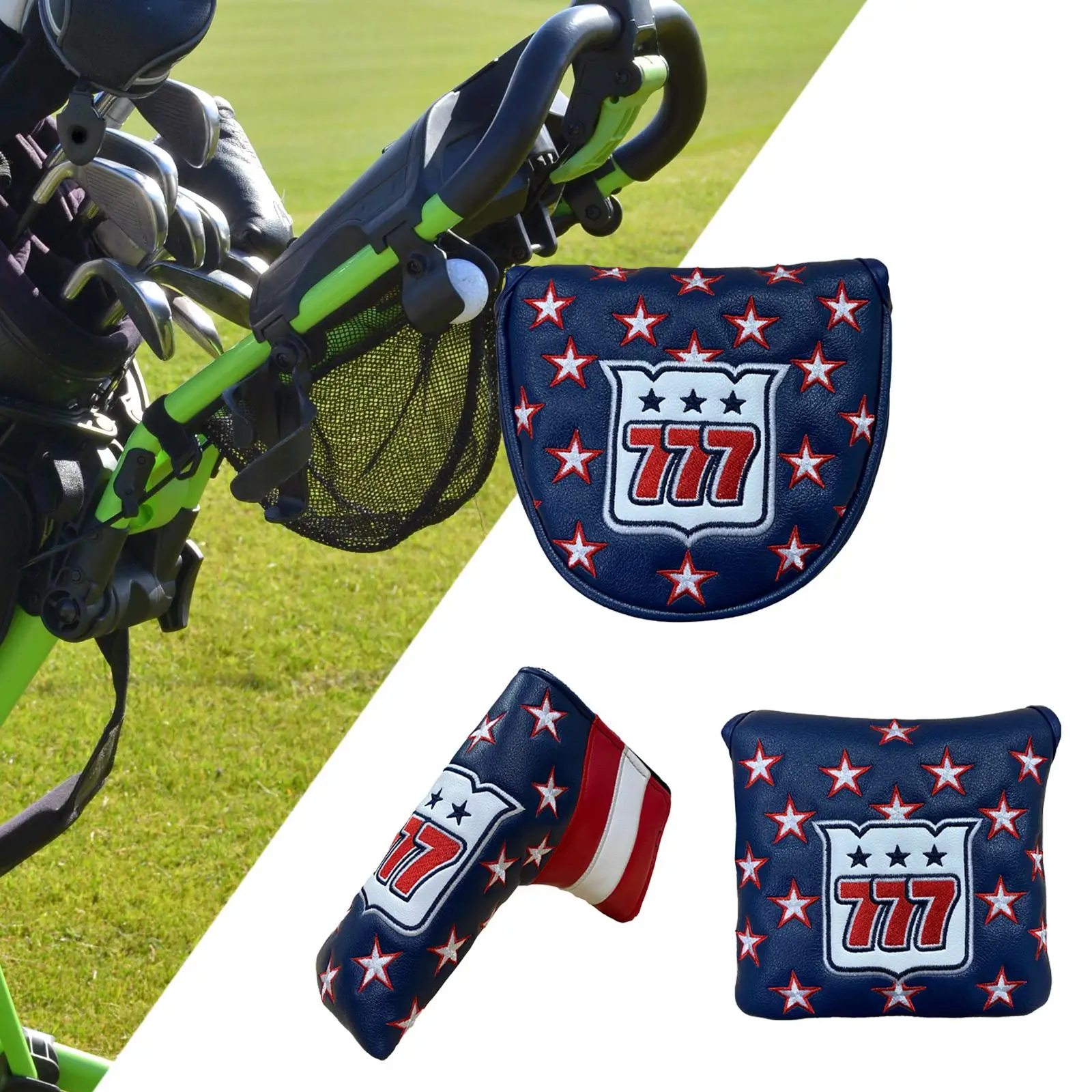 Golf Putter Cover Mallet Style PU Leather Waterproof Plush Liner Magnetic Closure Protective Head Cover for Golf Accessory