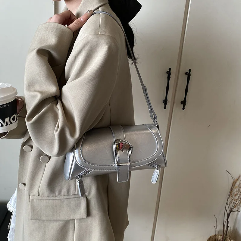 

High Street Sweet & Spicy Women's Bag - Belt Buckle Small Square, Soft Leather Shoulder/Messenger, Premium Underarm Style