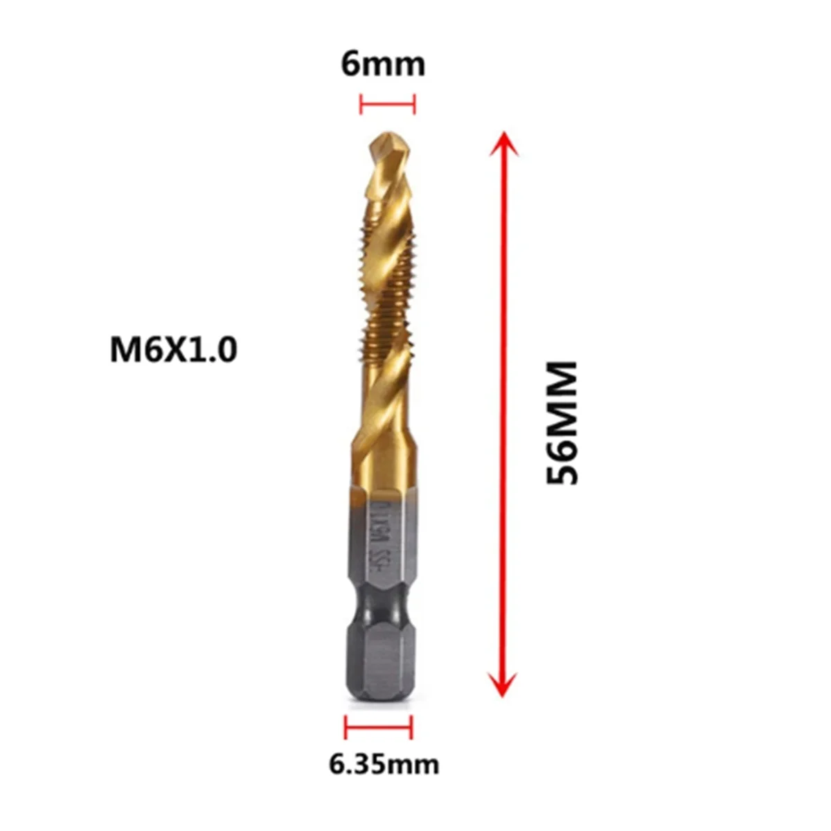 M6x1mm Hex Shank Titanium Plated HSS Screw Thread Metric Tap Drill Bits Screw Machine Compound Tap Open Chamfer Tool