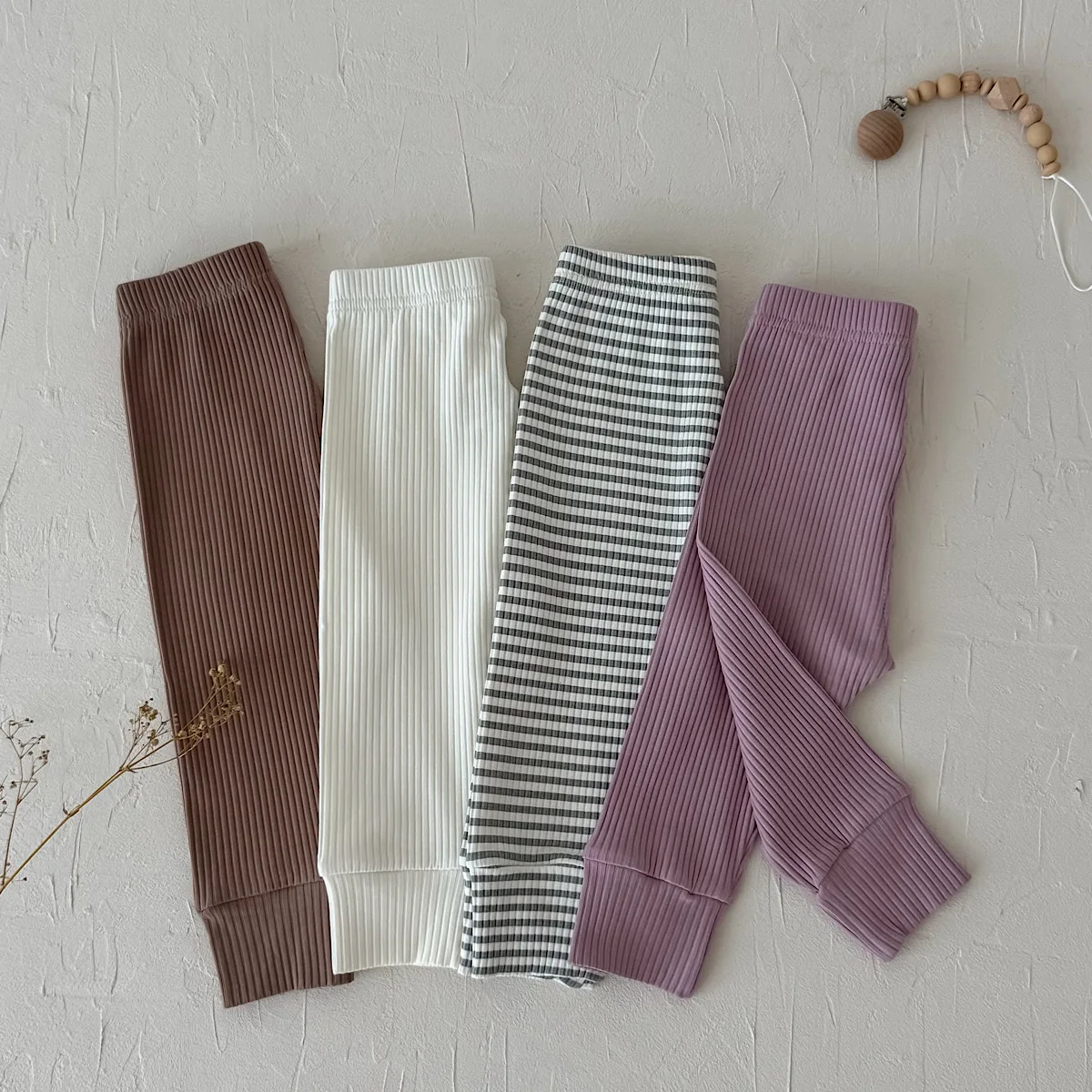 Unisex Baby Ribbed Leggings, Solid & Striped High Waist Knit Pants, Soft Stretch Casual Trousers for Infant Boys Girls Spring