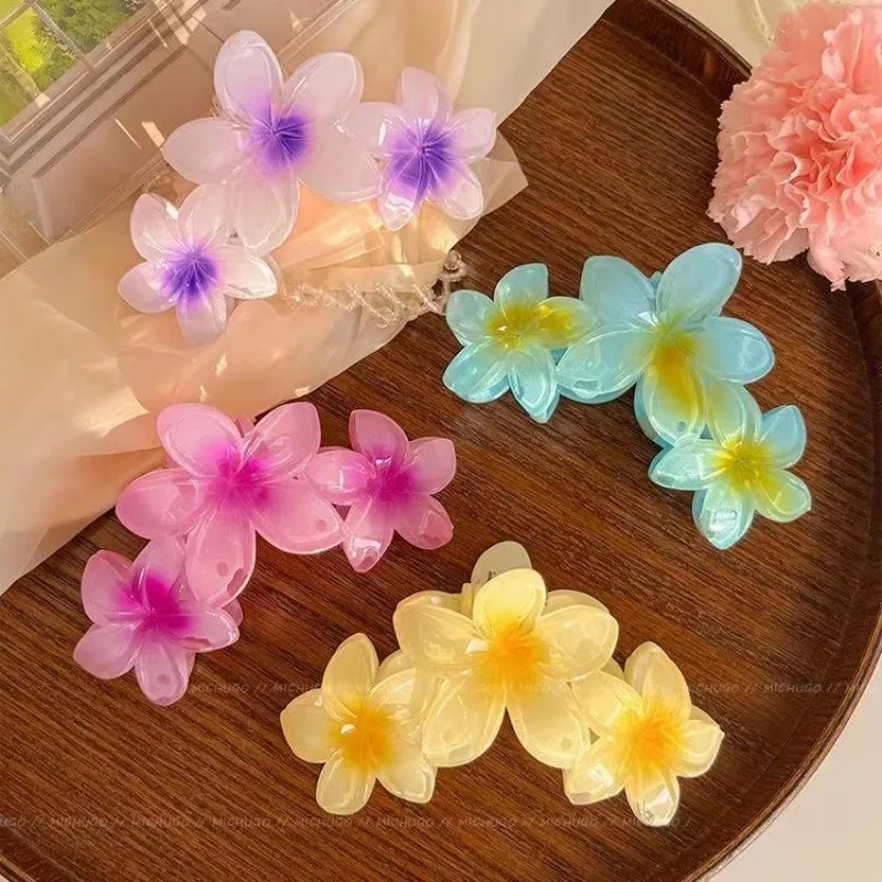 Multicolor Flower Acrylic Hair Clip Claw for Women Elegant Daily Wear Shark Clip Fashion Girl Ponytail Clip Hair Accessories