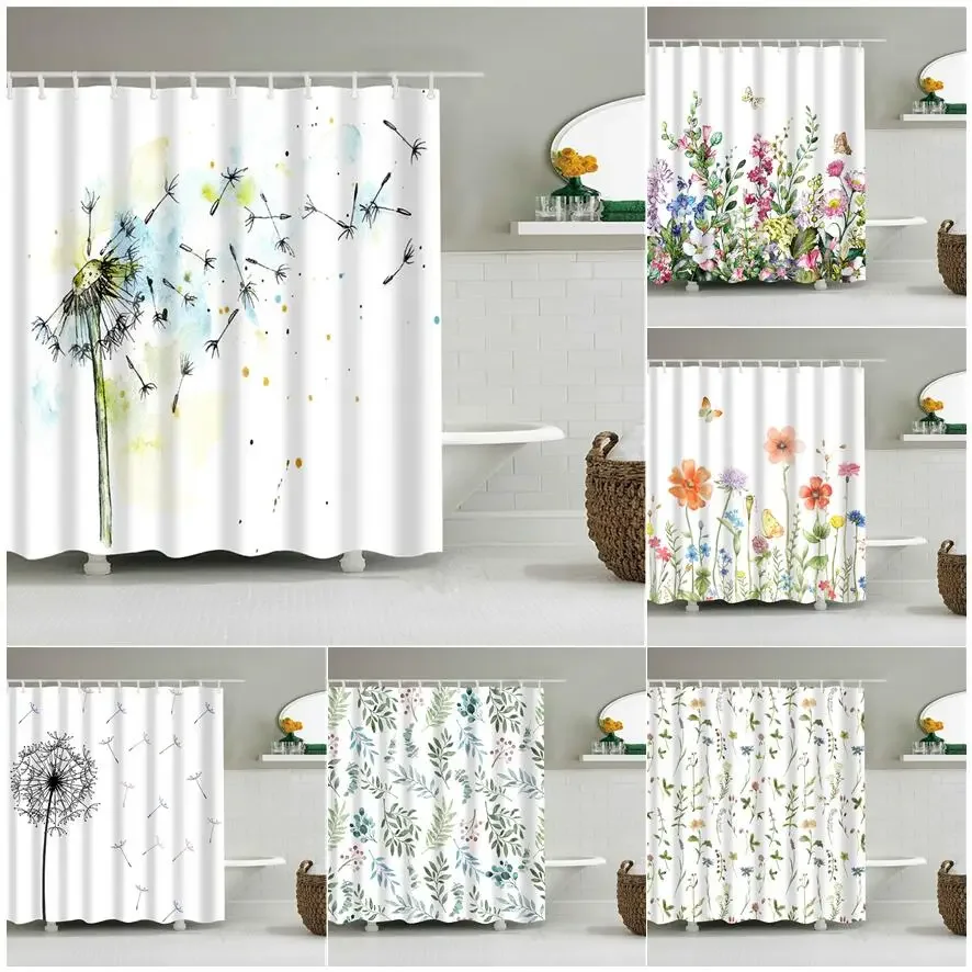 Flower Dandelion Red Rose Small Fresh Shower Curtains Bathroom Curtain Set Frabic Waterproof Polyester Bathroom Decor with Hooks