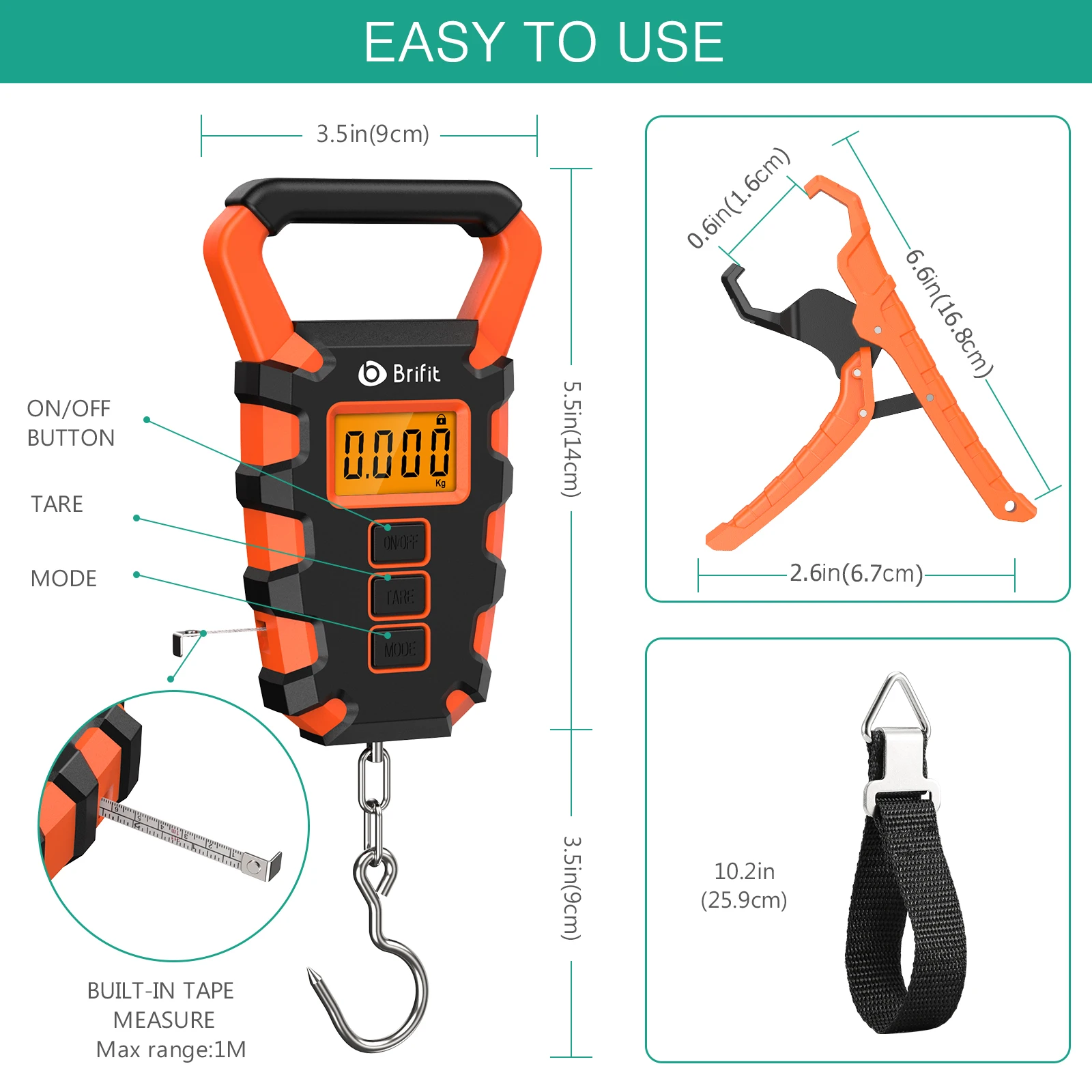 50Kg/10g Digitale Fischerei Skala mit Fisch Grip Herrscher Wasserdichte Waagen Für Gepäck Reise Wiegen Steelyard Hängen skala