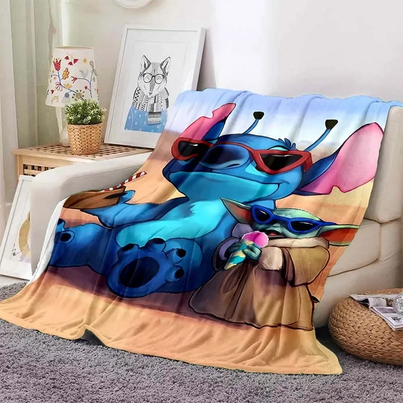 Disney Stitch Cartoon Lilo Flannel Fluffy Throw Camping Blanket for Children Sofa Throw Blanket Modern Fashion Gift Miniso Sonic