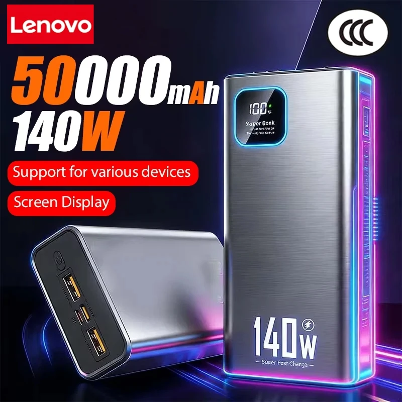 Lenovo 140W 500000mAh Ultra Capacity Junp Starter Super Fast Charging CCC Portable Battery Charger For IPhone Samsung 2026 New