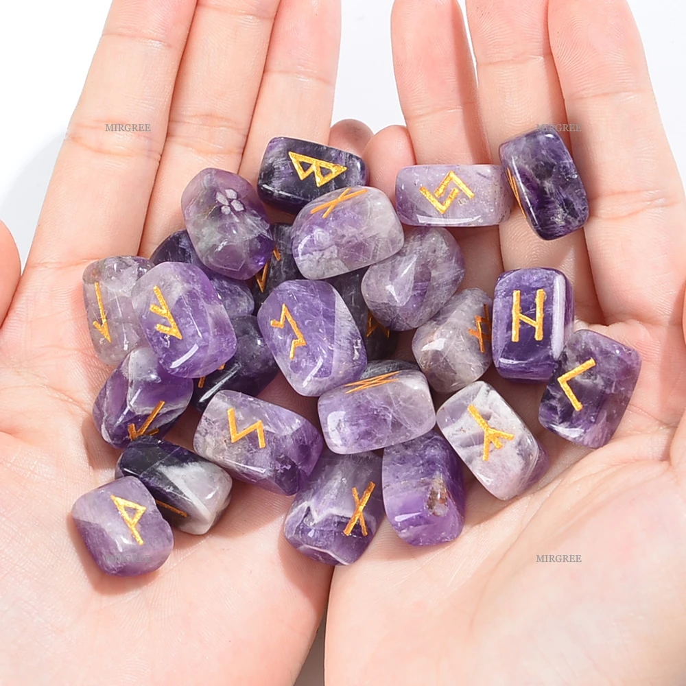 26pcs Pink Crystal Rune Set, 25 Carved Stones with Storage Bag, Tools for Witchcraft, Witchcraft, Meditation, and Divination