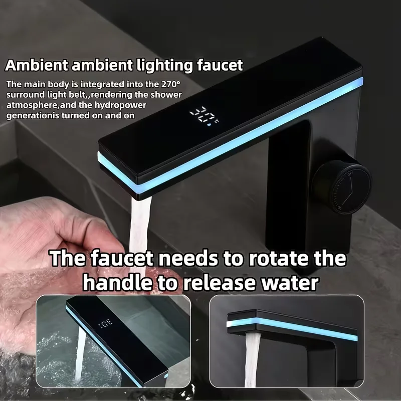 Bathroom Faucet with Temperature Display, Bathroom Sink Faucet No Need for Batteries Suitable for Family Hotels, Bathroom Fauce