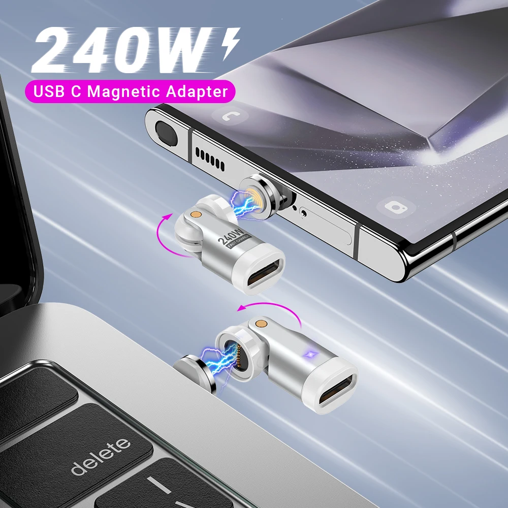 AUFU 3Pcs 9Pin Magnetic Type C Adapter 240W Fast Charging USB C To Type C Adapter OTG Connector For Samsung Xiaomi Lenovo Laptop