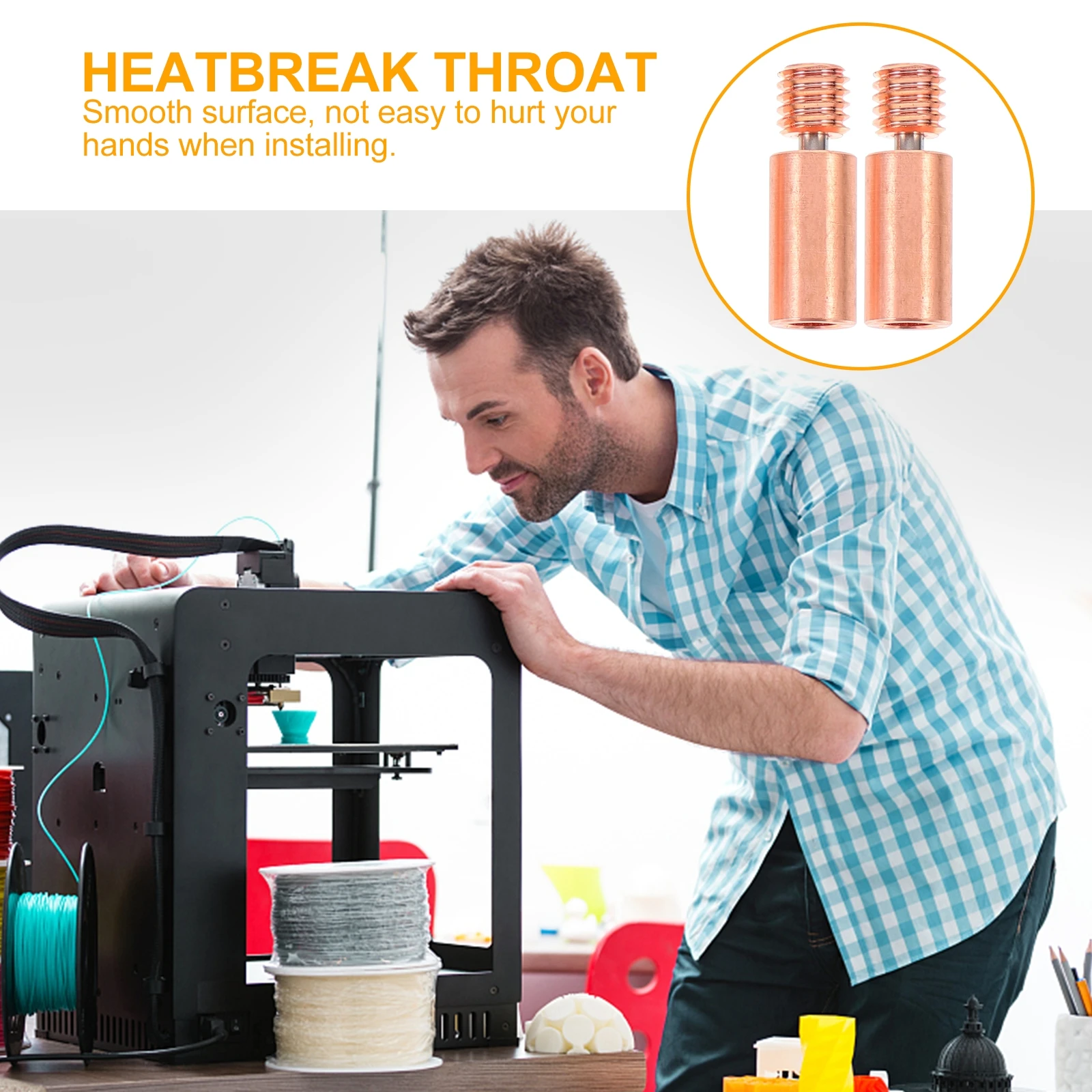 

2pcs Printer Heat Break Throat Heatbreak Copper Alloy Corrosion Resistant Smooth Surface 3D Printer Accessories 3D Print