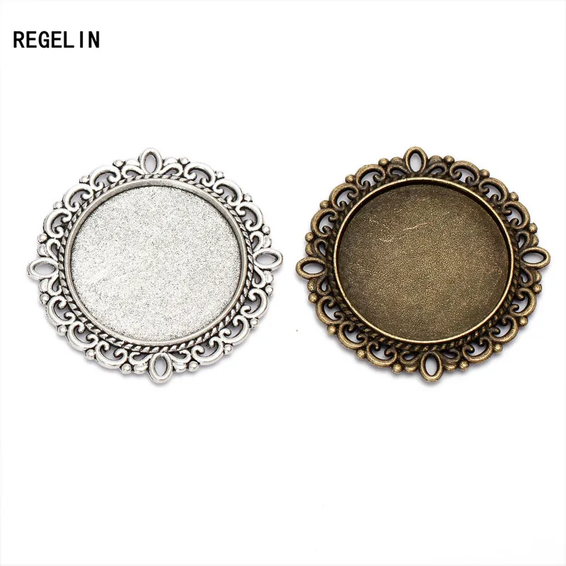 REGELIN New 10pcs/lot Inner size 25mm Antique Bronze Double Lace base Pendant Setting Fit Cabochon Tray DIY Jewelry Findings