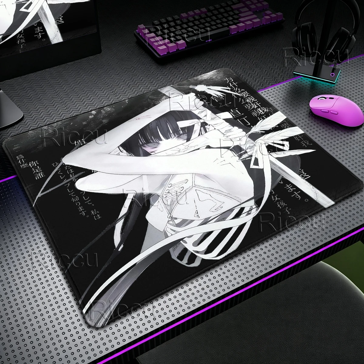 Black White Anime Girls Mouse Pad Skeleton Sword Aesthetics Desk Mat Gaming Laptop MouseMat Office Pc Accessories E-Sports Rug