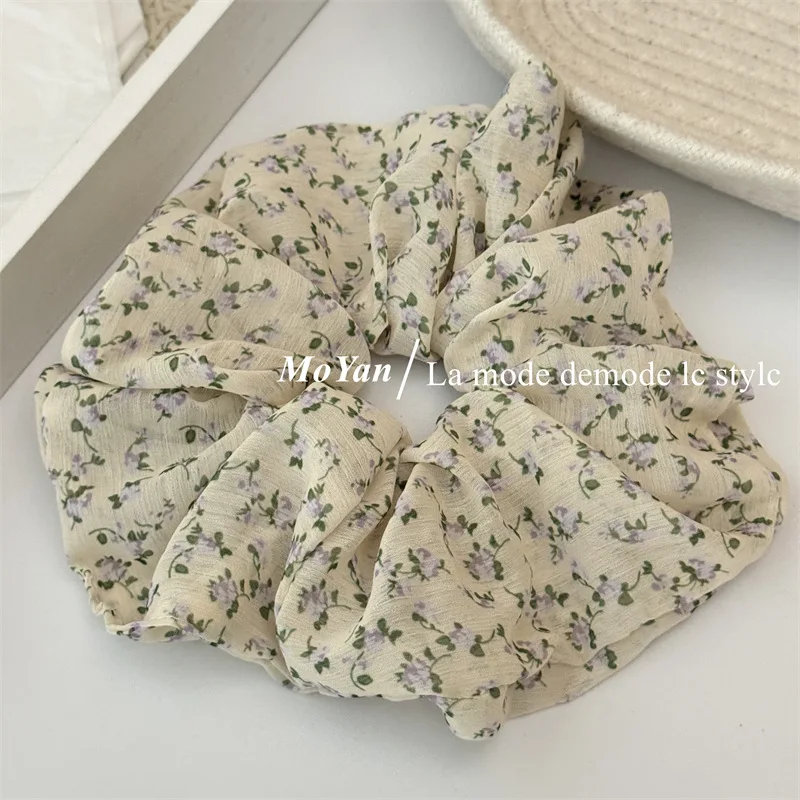 لطيف الأزهار الشيفون النسيج الأمعاء الغليظة الشعر حلقة ذيل حصان حامل الشعر حبل الراقية عقال موضة إكسسوارات الشعر #6