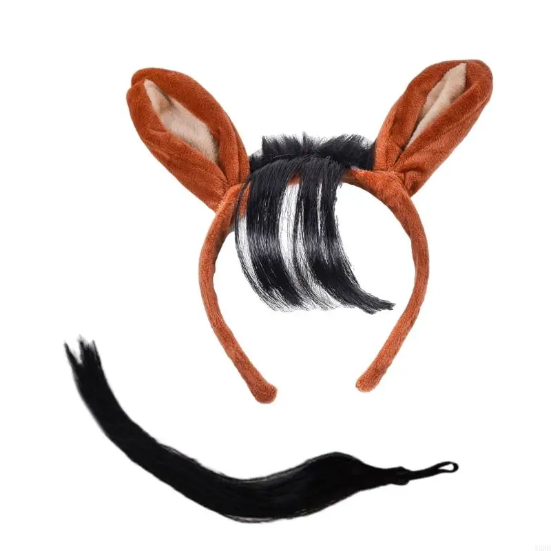 어린이 성인 가면커 레이 크리스마스 할로윈 역할 놀이를위한 말 꼬리 말 귀 머리띠와 함께 Y3Ne 할로윈 코스프레 액세서리