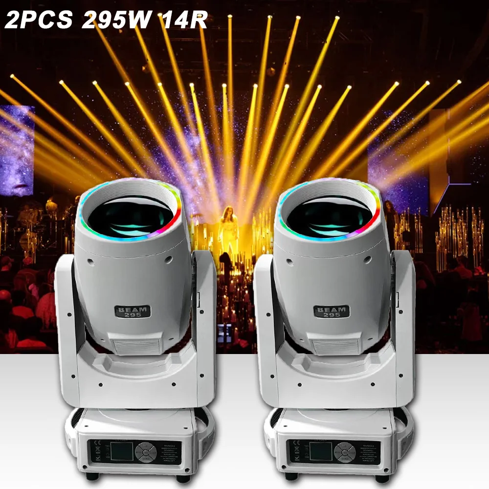 

2PCS Moving Head Light 295W 14R Beam Spot With SMD Ring Party Dj Disco Wedding Concert Stage Lighting DMX Music Rainbow Effect