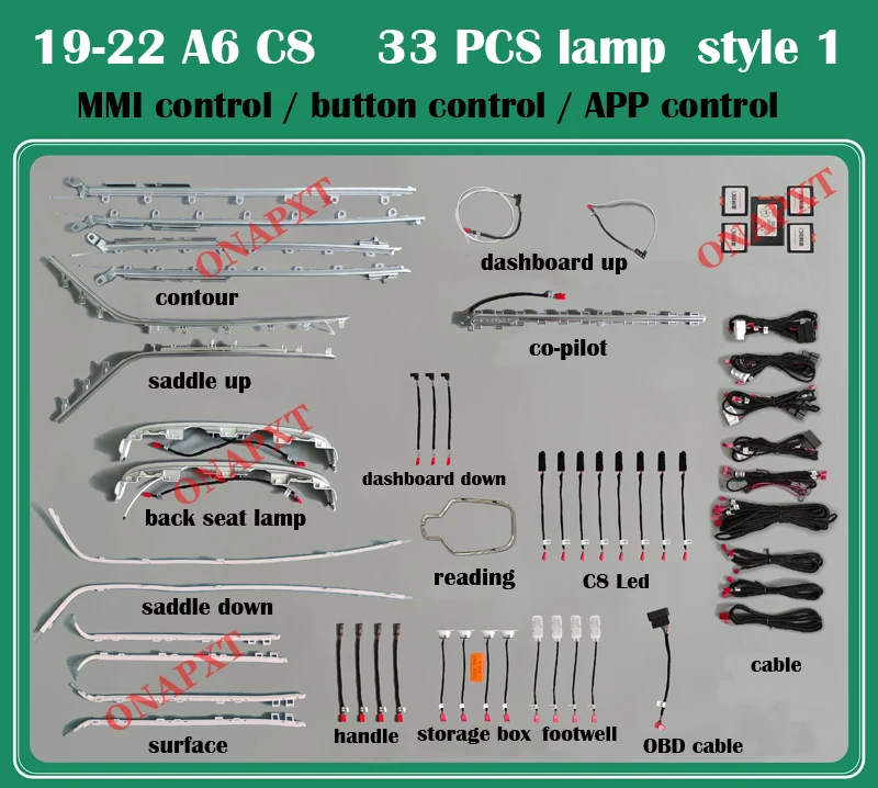 30-Color Decorative Atmosphere Lamp APP MMI Control Led Door Center Console Dashboard Ambient Light For Audi A6 A7 C8 2019-2022