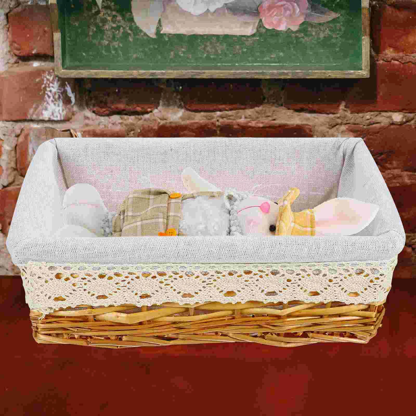 

Multipurpose Rectangular Wicker Storage Basket with Removable Washable Liner Willow Woven Containers - Size S