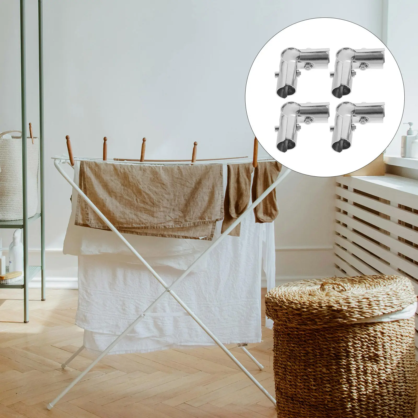 4Pcs Stainless Steel Pipe Corner Connector for Drying Racks Adjustable Telescopic Angle Tee Fitting Compatible with Single