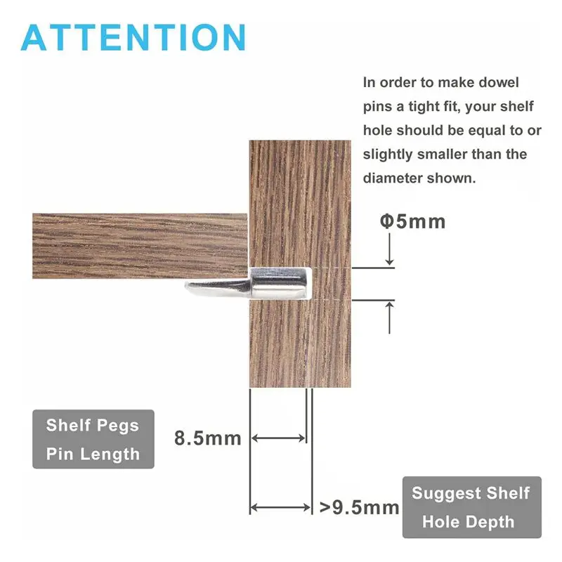 ABJS 5Mm Cabinet Shelf Support Pegs Spoon Shape Metal Shelf Pins for Shelves, 100Pcs Silver Color