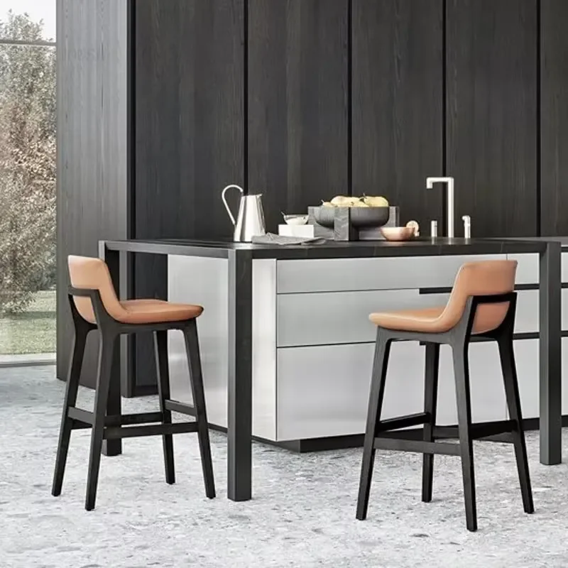 Solid Wood Bar Chair Nordic Modern Cafe Front Desk Stool Home Leisure Cushion OEM Custom Size Manufacturer Wholesale