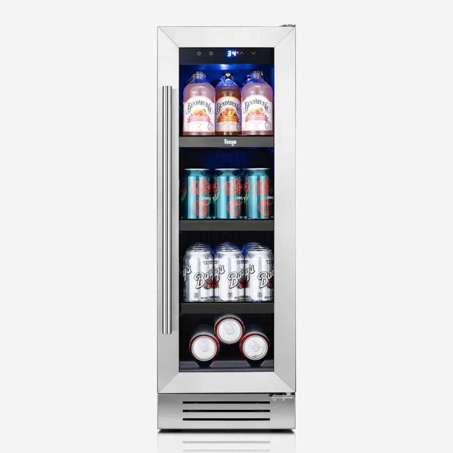 Beverage Refrigerator Drink Fridge - 12 inch 60 Cans Beer Cooler Glass Door 34-54 Under Counter Refrigerator Built-in for Drink